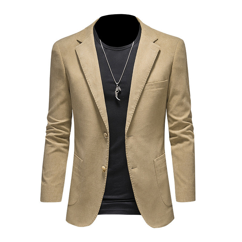 Mens Casual Corduroy Slim-fit Suit Jacket