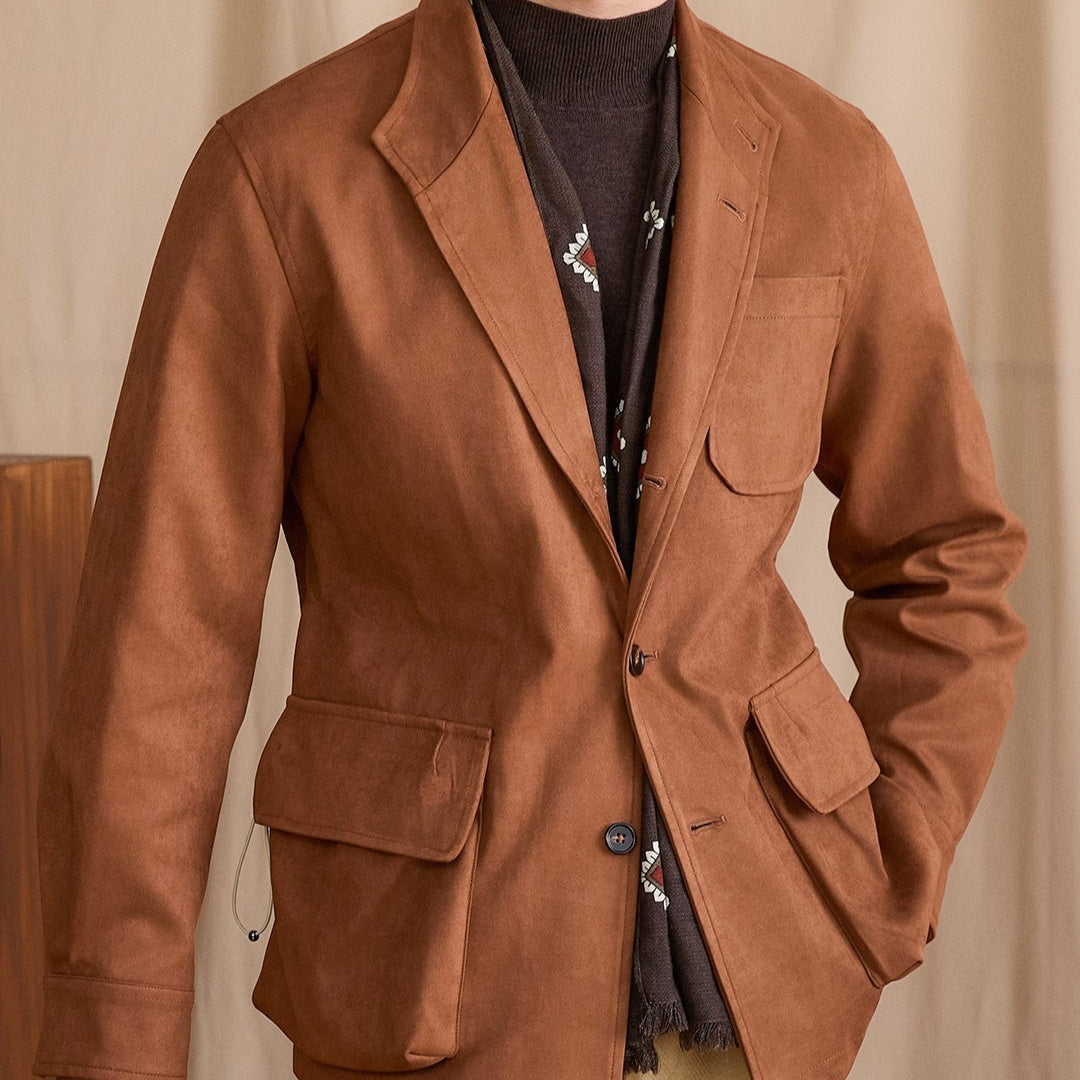 Suede Casual Lapel Jacket Commuting Slim Coat Trendy Men