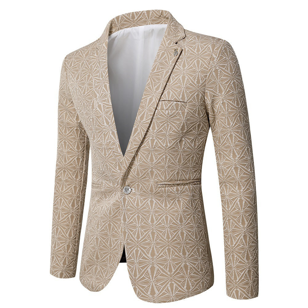 Mens Korean-style Slim-fit Single Jacquard Jacket For Young