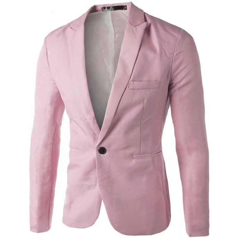 Stylish Casual Mens Blazer In Korean Style Slim-fit With A Single Button