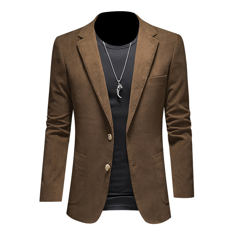Mens Casual Corduroy Slim-fit Suit Jacket