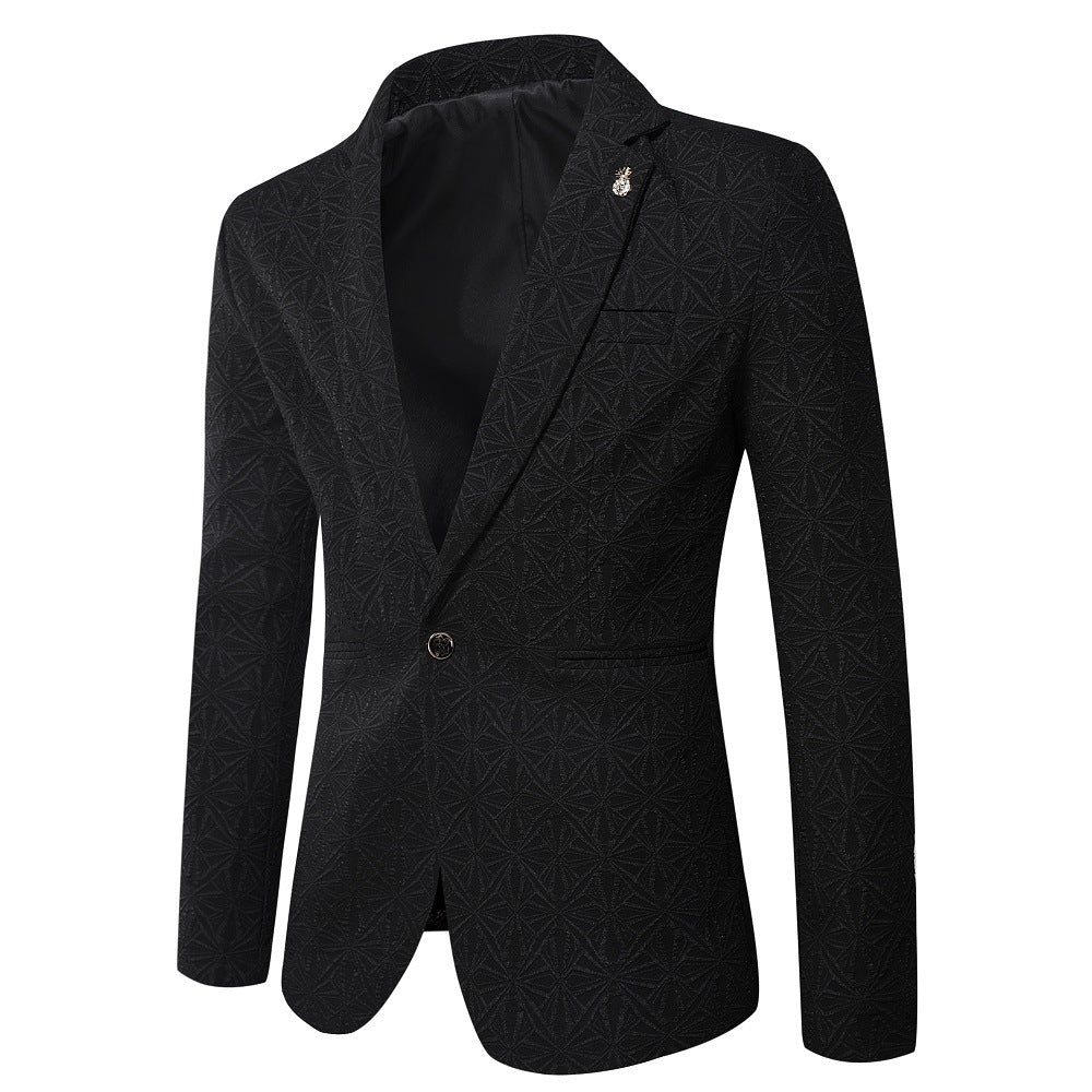 Mens Korean-style Slim-fit Single Jacquard Jacket For Young